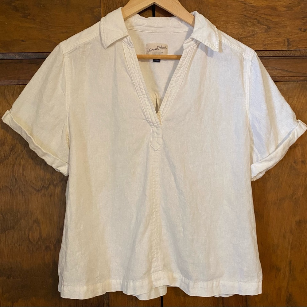 Linen White Short Sleeve Top
